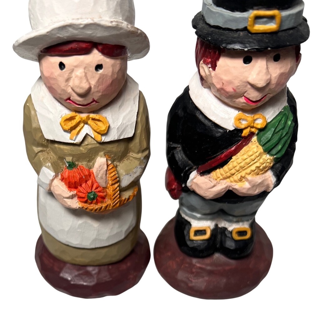 Vintage Teleflora Thanksgiving Pilgrim Figurines Candle Holder Set Resin 2pc - Picture 4 of 12